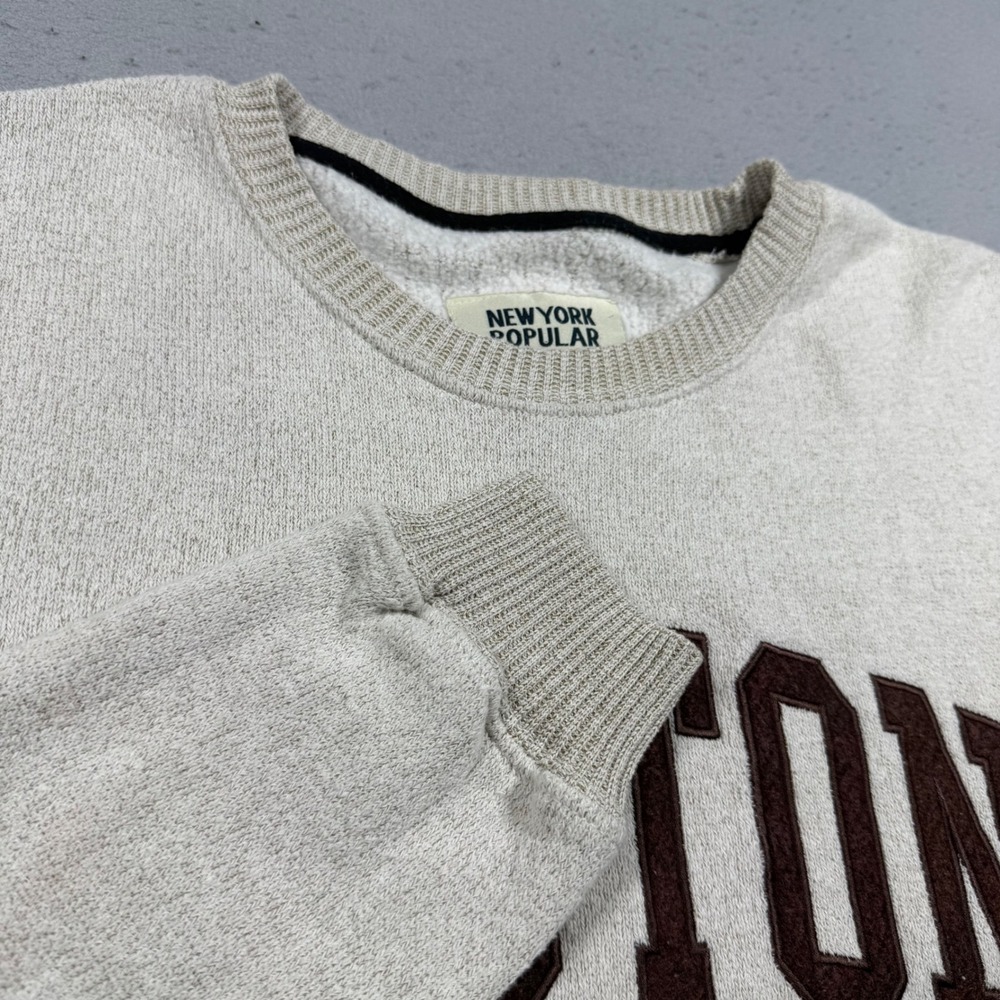 New York Popular Boston Crewneck Sweatshirt Oatmeal Burgundy Mens Small